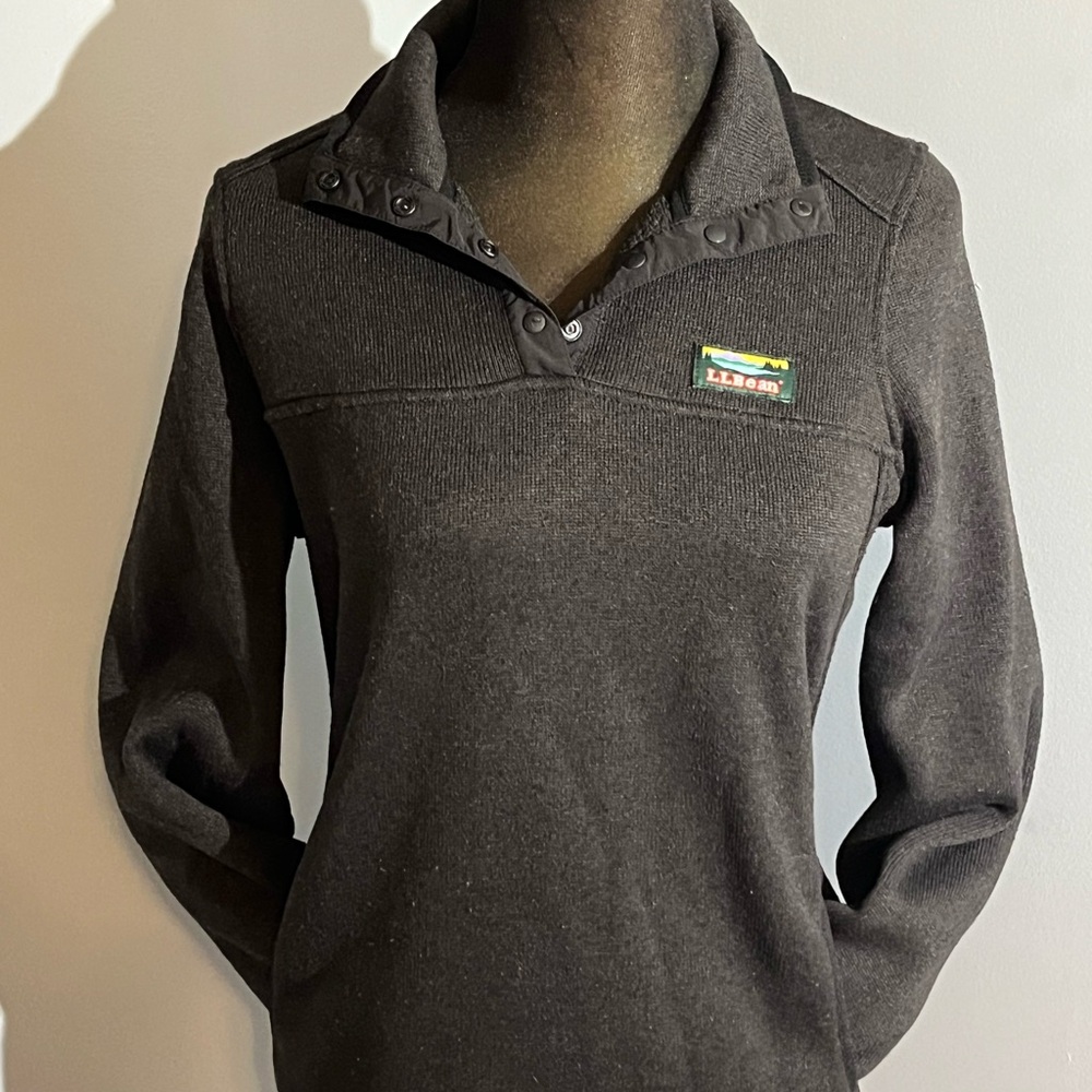 LL Bean Women’s XS Black Fleece Half Snap Pullover